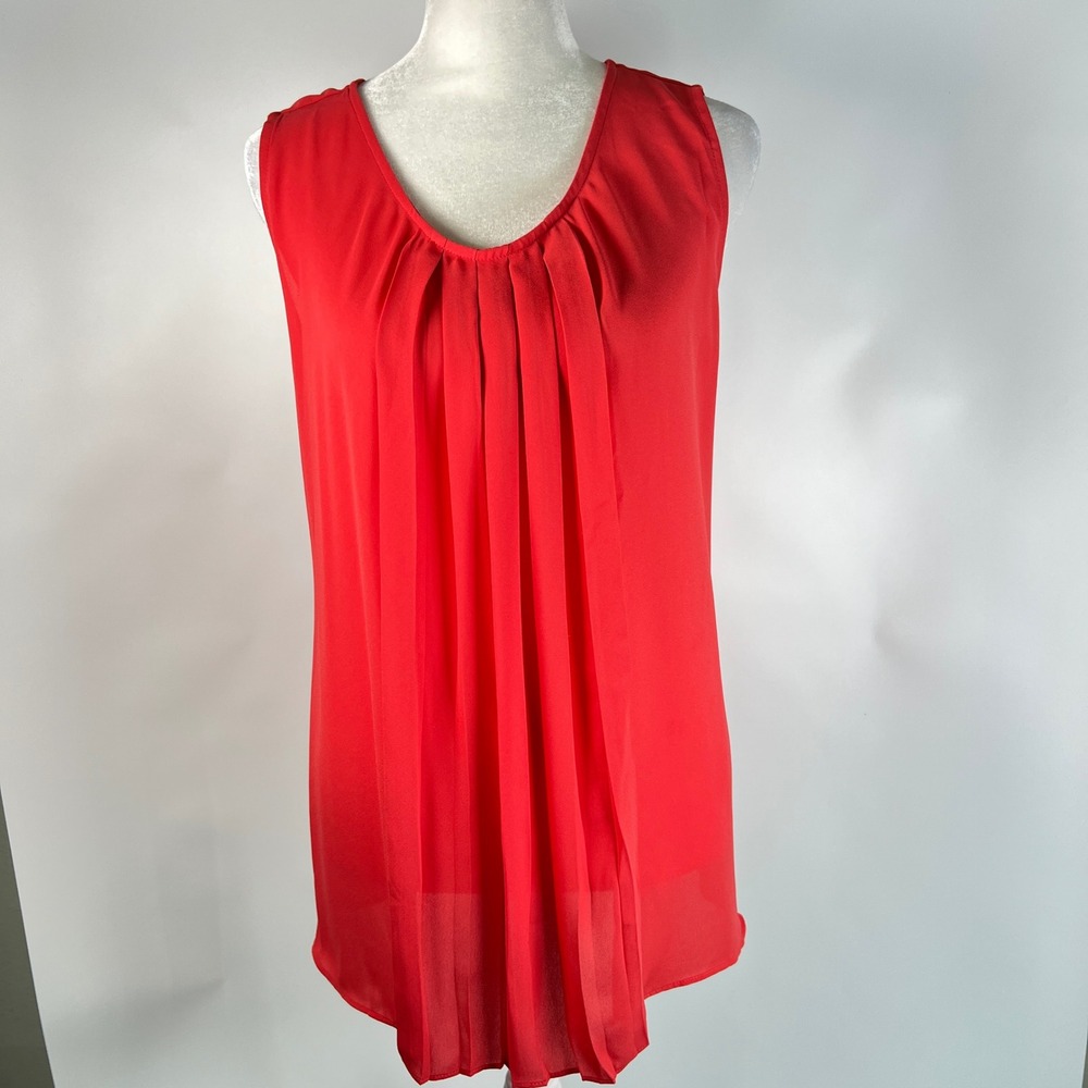 Apt 9 Coral Pleated Front Sleeveless Blouse Keyhole Back Size XL Chiffon Flowy